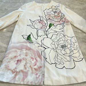 NEW PAULE KA | Open Front Dress Coat | Floral White Petal Pink | FR44 / US12